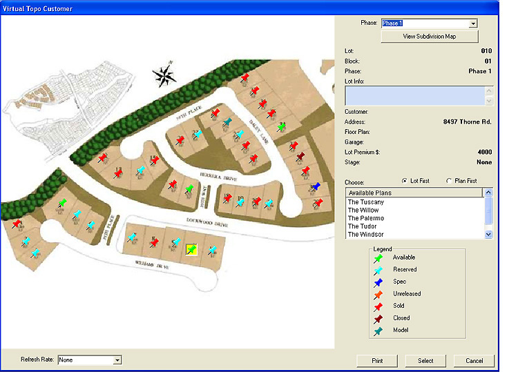 Virtual Lot, Plan or Unit Selections